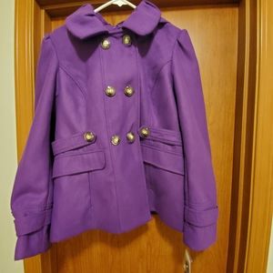 Purple double breasted pea coat